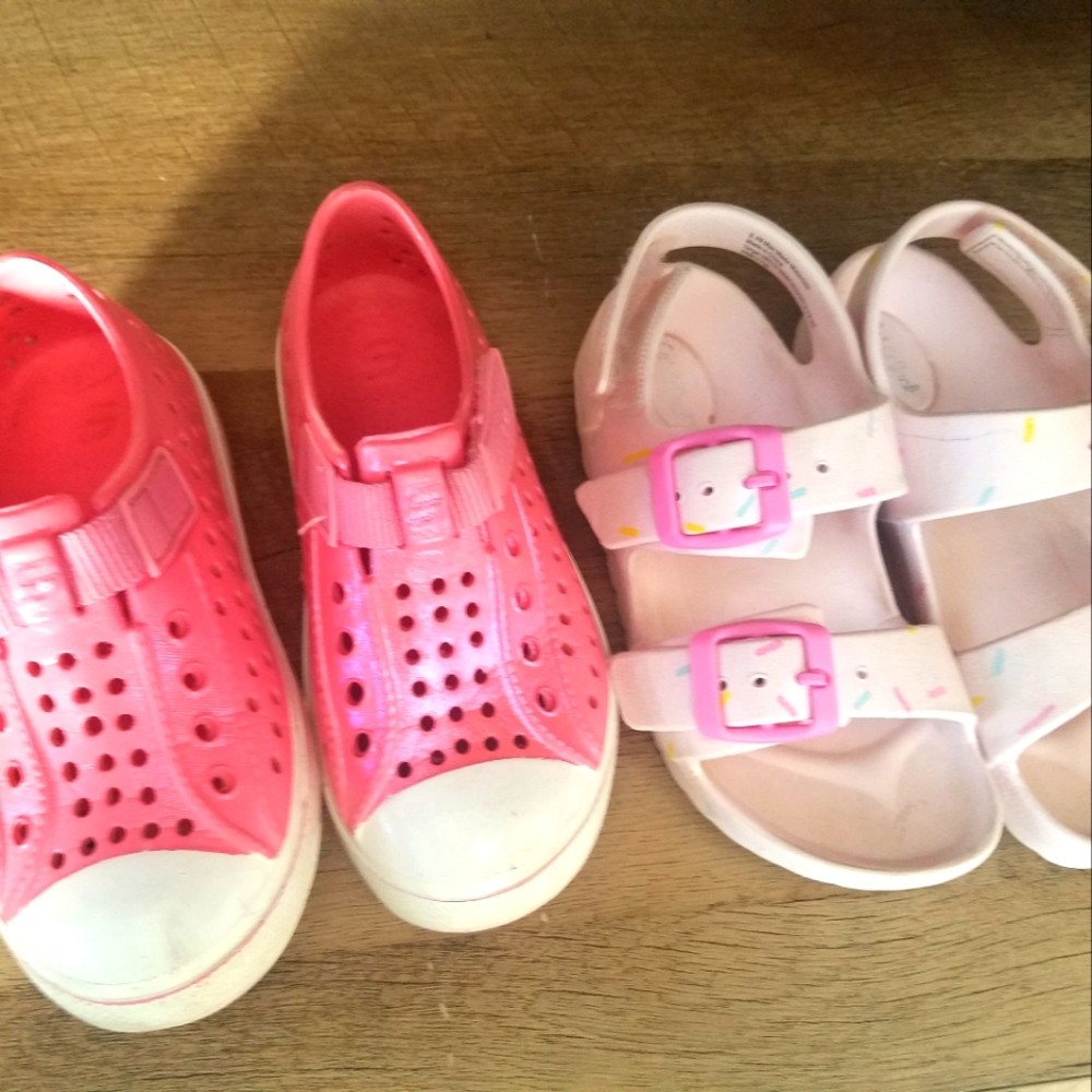 Two pairs of little girls waterproof shoes
